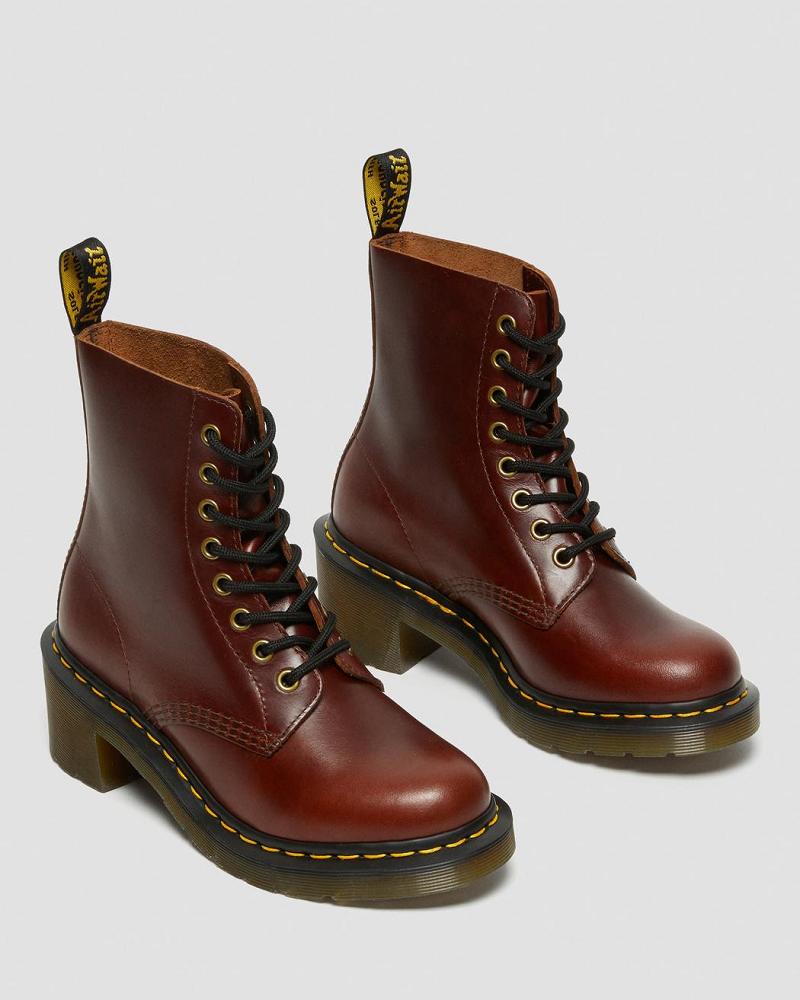 Women's Dr Martens Clemency Leather Heeled Heeled Boots Brown | AU 139RVD